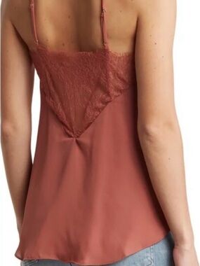 Lush Eyelash Lace-Trim Cami with Back Inlayed Lace in Slate Blue - Small